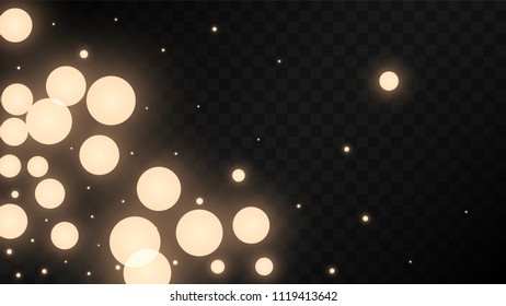Many Random Falling Golden Stars Confetti on Dark Background. Vector Stars Sky. Invitation Background. Banner, Greeting Card,  New Year and Christmas card, Postcard, Packaging, Textile Print.