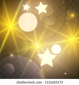Many Random Falling Golden Stars Confetti on Black Background. Vector Stars Sky. Invitation Background. Banner, Greeting Card, Christmas and New Year card, Postcard, Packaging, Textile Print.