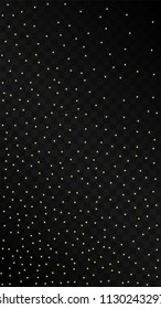 Many Random Falling Golden Stars Confetti on Dark Background. Beautiful Night Sky. Invitation Background. Banner, Greeting Card,  New Year and Christmas card, Postcard, Packaging, Textile Print.