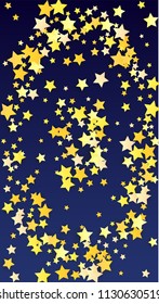 Many Random Falling Golden Stars Confetti. Invitation Background. Banner, Greeting Card, Christmas and New Year card, Postcard, Packaging, Textile Print. Beautiful Night Sky
