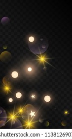 Many Random Falling Golden Stars Confetti on Black Background. Vector Stars Sky. Invitation Background. Banner, Greeting Card, Christmas and New Year card, Postcard, Packaging, Textile Print.