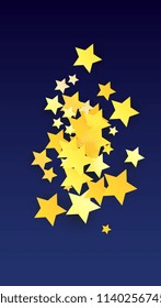 Many Random Falling Golden Stars Confetti. Invitation Background. Banner, Greeting Card, Christmas and New Year card, Postcard, Packaging, Textile Print. Beautiful Night Sky
