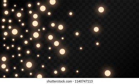 Many Random Falling Golden Stars Confetti on Dark Background. Beautiful Night Sky. Invitation Background. Banner, Greeting Card, Christmas and New Year card, Postcard, Packaging, Textile Print.