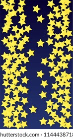 Many Random Falling Golden Stars Confetti. Invitation Background. Banner, Greeting Card, Christmas and New Year card, Postcard, Packaging, Textile Print. Beautiful Night Sky
