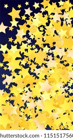 Many Random Falling Golden Stars Confetti. Invitation Background. Banner, Greeting Card, Christmas and New Year card, Postcard, Packaging, Textile Print. Beautiful Night Sky
