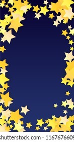 Many Random Falling Golden Stars Confetti. Invitation Background. Banner, Greeting Card, Christmas and New Year card, Postcard, Packaging, Textile Print. Beautiful Night Sky
