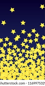 Many Random Falling Golden Stars Confetti. Invitation Background. Banner, Greeting Card, Christmas and New Year card, Postcard, Packaging, Textile Print. Beautiful Night Sky
