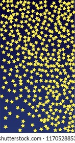 Many Random Falling Golden Stars Confetti. Invitation Background. Banner, Greeting Card, Christmas and New Year card, Postcard, Packaging, Textile Print. Beautiful Night Sky
