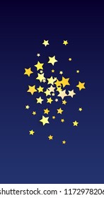 Many Random Falling Golden Stars Confetti. Invitation Background. Banner, Greeting Card, Christmas and New Year card, Postcard, Packaging, Textile Print. Beautiful Night Sky

