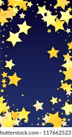 Many Random Falling Golden Stars Confetti. Invitation Background. Banner, Greeting Card, Christmas and New Year card, Postcard, Packaging, Textile Print. Beautiful Night Sky
