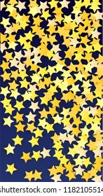Many Random Falling Golden Stars Confetti. Invitation Background. Banner, Greeting Card, Christmas and New Year card, Postcard, Packaging, Textile Print. Beautiful Night Sky
