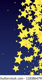 Many Random Falling Golden Stars Confetti. Invitation Background. Banner, Greeting Card, Christmas and New Year card, Postcard, Packaging, Textile Print. Beautiful Night Sky
