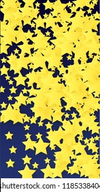 Many Random Falling Golden Stars Confetti. Invitation Background. Banner, Greeting Card, Christmas and New Year card, Postcard, Packaging, Textile Print. Beautiful Night Sky
