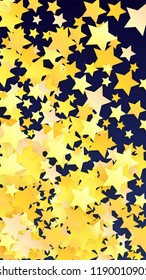 Many Random Falling Golden Stars Confetti. Invitation Background. Banner, Greeting Card, Christmas and New Year card, Postcard, Packaging, Textile Print. Beautiful Night Sky
