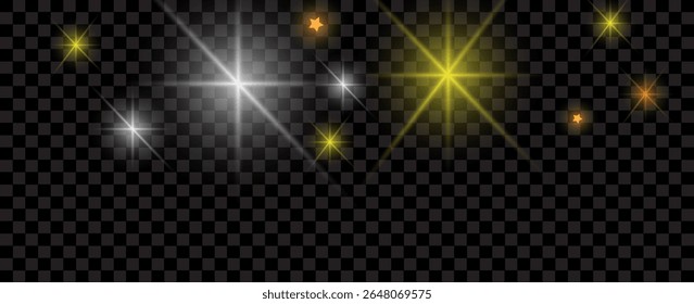 Muchos confeti de estrellas doradas caídas al azar sobre fondo negro. Estrellas de Vector Sky. Antecedentes de la invitación. Anuncio, tarjeta de felicitación, Navidades y tarjeta del año Nuevo, postal, embalaje, impresión textil.