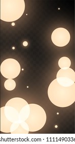 Many Random Falling Light Pink Circle Confetti on Black Background. Vector illustration. Invitation Background. Banner, Greeting Card,  New Year and Christmas card, Postcard, Packaging, Textile Print.