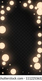 Many Random Falling Light Pink Circle Confetti on Black Background. Beautiful Night Sky. Invitation Background. Banner, Greeting Card,  New Year and Christmas card, Postcard, Packaging, Textile Print.