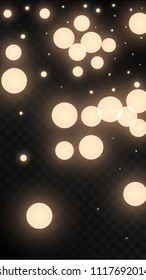 Many Random Falling Light Pink Circle Confetti on Black Background. Vector illustration. Invitation Background. Banner, Greeting Card, Christmas and New Year card, Postcard, Packaging, Textile Print.