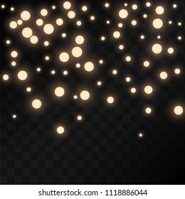 Many Random Falling Light Pink Circle Confetti on Black Background. Beautiful Night Sky. Invitation Background. Banner, Greeting Card,  New Year and Christmas card, Postcard, Packaging, Textile Print.