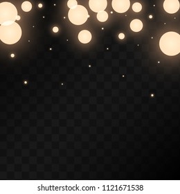 Many Random Falling Light Pink Circle Confetti on Black Background. Beautiful Night Sky. Invitation Background. Banner, Greeting Card,  New Year and Christmas card, Postcard, Packaging, Textile Print.