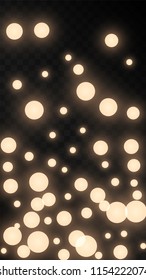 Many Random Falling Light Pink Circle Confetti on Black Background. Vector Stars Sky. Invitation Background. Banner, Greeting Card, Christmas and New Year card, Postcard, Packaging, Textile Print.