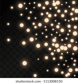 Many Random Falling Pastel Light Pink Confetti on Black Background. Vector Stars Sky. Invitation Background. Banner, Greeting Card, Christmas and New Year card, Postcard, Packaging, Textile Print.