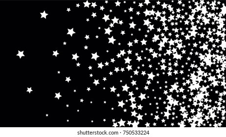 Many Random Falling Stars Confetti on Dark Sky Background. Invitation Background. Banner, Greeting Card, Christmas and New Year card, Postcard, Packaging, Textile Print. Beautiful Night Sky