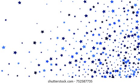 Many Random Falling Stars Confetti on White Sky Background. Invitation Background. Banner, Greeting Card, Christmas and New Year card, Postcard, Packaging, Textile Print. Beautiful Starry Sky