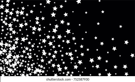 Many Random Falling Stars Confetti on Dark Sky Background. Invitation Background. Banner, Greeting Card, Christmas and New Year card, Postcard, Packaging, Textile Print. Beautiful Night Sky