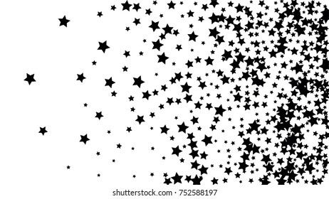 Many Random Falling Stars Confetti on White Sky Background. Invitation Background. Banner, Greeting Card, Christmas and New Year card, Postcard, Packaging, Textile Print. Beautiful Starry Sky