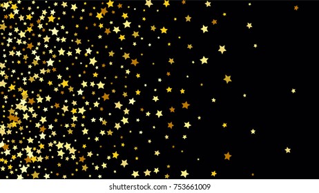 Many Random Falling Stars Confetti on Dark Sky Background. Invitation Background. Banner, Greeting Card, Christmas and New Year card, Postcard, Packaging, Textile Print. Beautiful Night Sky