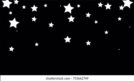 Many Random Falling Stars Confetti on Dark Sky Background. Invitation Background. Banner, Greeting Card, Christmas and New Year card, Postcard, Packaging, Textile Print. Beautiful Night Sky