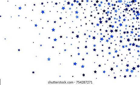 Many Random Falling Stars Confetti on White Sky Background. Invitation Background. Banner, Greeting Card, Christmas and New Year card, Postcard, Packaging, Textile Print. Beautiful Starry Sky