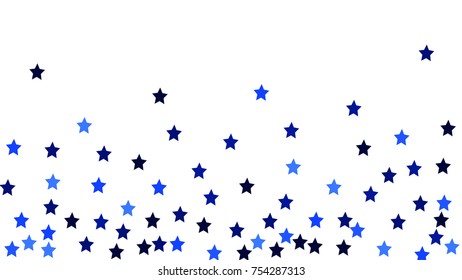 Many Random Falling Stars Confetti on White Sky Background. Invitation Background. Banner, Greeting Card, Christmas and New Year card, Postcard, Packaging, Textile Print. Beautiful Starry Sky