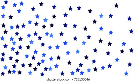 Many Random Falling Stars Confetti on White Sky Background. Invitation Background. Banner, Greeting Card, Christmas and New Year card, Postcard, Packaging, Textile Print. Beautiful Starry Sky
