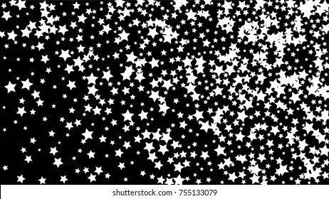 Many Random Falling Stars Confetti on Dark Sky Background. Invitation Background. Banner, Greeting Card, Christmas and New Year card, Postcard, Packaging, Textile Print. Beautiful Night Sky