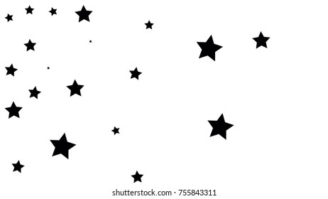 Many Random Falling Stars Confetti on White Sky Background. Invitation Background. Banner, Greeting Card, Christmas and New Year card, Postcard, Packaging, Textile Print. Beautiful Starry Sky