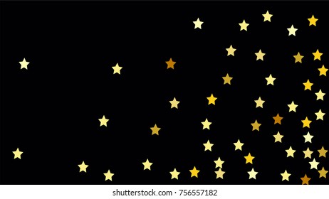 Many Random Falling Stars Confetti on Dark Sky Background. Invitation Background. Banner, Greeting Card, Christmas and New Year card, Postcard, Packaging, Textile Print. Beautiful Night Sky