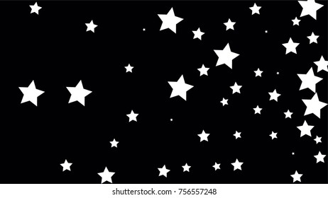 Many Random Falling Stars Confetti on Dark Sky Background. Invitation Background. Banner, Greeting Card, Christmas and New Year card, Postcard, Packaging, Textile Print. Beautiful Night Sky
