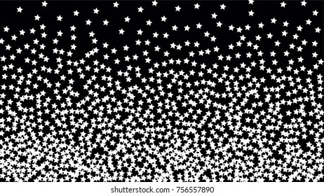 Many Random Falling Stars Confetti on Dark Sky Background. Invitation Background. Banner, Greeting Card, Christmas and New Year card, Postcard, Packaging, Textile Print. Beautiful Night Sky