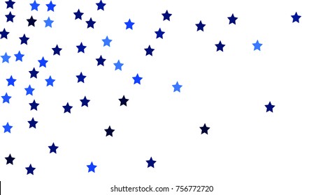 Many Random Falling Stars Confetti on White Sky Background. Invitation Background. Banner, Greeting Card, Christmas and New Year card, Postcard, Packaging, Textile Print. Beautiful Starry Sky