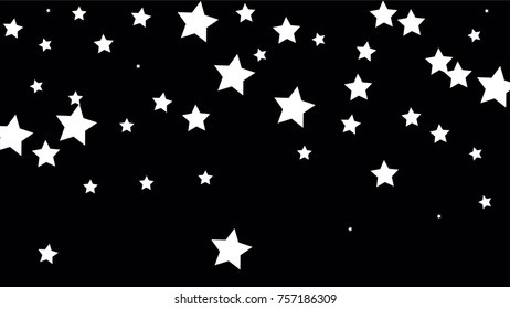 Many Random Falling Stars Confetti on Dark Sky Background. Invitation Background. Banner, Greeting Card, Christmas and New Year card, Postcard, Packaging, Textile Print. Beautiful Night Sky