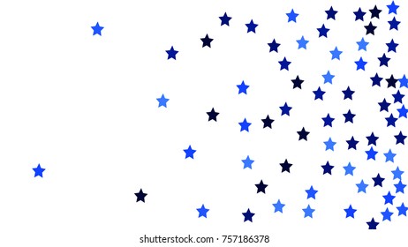 Many Random Falling Stars Confetti on White Sky Background. Invitation Background. Banner, Greeting Card, Christmas and New Year card, Postcard, Packaging, Textile Print. Beautiful Starry Sky