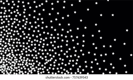 Many Random Falling Stars Confetti on Dark Sky Background. Invitation Background. Banner, Greeting Card, Christmas and New Year card, Postcard, Packaging, Textile Print. Beautiful Night Sky