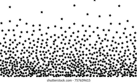 Many Random Falling Stars Confetti on White Sky Background. Invitation Background. Banner, Greeting Card, Christmas and New Year card, Postcard, Packaging, Textile Print. Beautiful Starry Sky