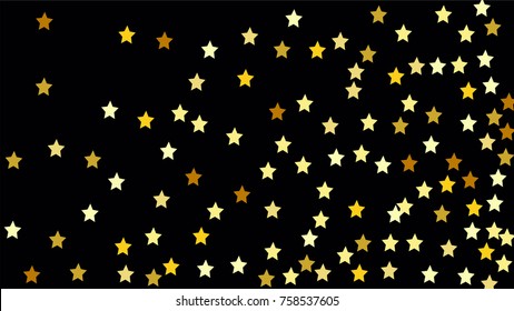 Many Random Falling Stars Confetti on Dark Sky Background. Invitation Background. Banner, Greeting Card, Christmas and New Year card, Postcard, Packaging, Textile Print. Beautiful Night Sky