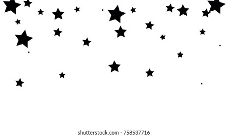 Many Random Falling Stars Confetti on White Sky Background. Invitation Background. Banner, Greeting Card, Christmas and New Year card, Postcard, Packaging, Textile Print. Beautiful Starry Sky