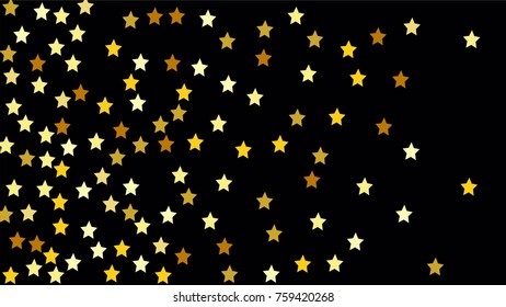 Many Random Falling Stars Confetti on Dark Sky Background. Invitation Background. Banner, Greeting Card, Christmas and New Year card, Postcard, Packaging, Textile Print. Beautiful Night Sky