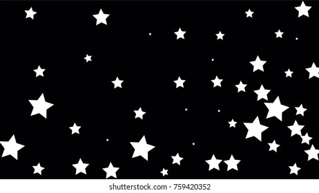 Many Random Falling Stars Confetti on Dark Sky Background. Invitation Background. Banner, Greeting Card, Christmas and New Year card, Postcard, Packaging, Textile Print. Beautiful Night Sky