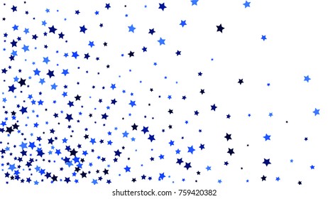 Many Random Falling Stars Confetti on White Sky Background. Invitation Background. Banner, Greeting Card, Christmas and New Year card, Postcard, Packaging, Textile Print. Beautiful Starry Sky